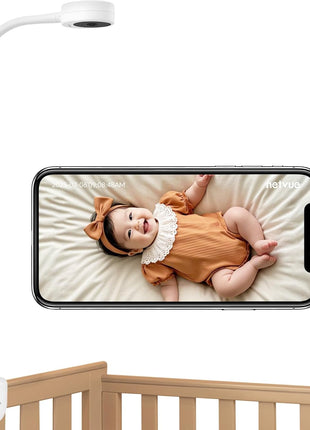 NETVUE Peekababy Baby Camera with Wireless Audio, Adjustable Crib Mount Monitor, Works via 2.4GHz Wi-Fi for Wide Coverage & Stable Connection, Smart App, Two-Way Talk, No Screen (White)