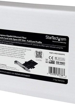 StarTech.com PCI Express Gigabit Ethernet Fiber Network Card w/Open SFP - PCIe GbE SFP Network Card Adapter NIC - Fiber Optic SFP Adapter, TAA (PEX1000SFP2)