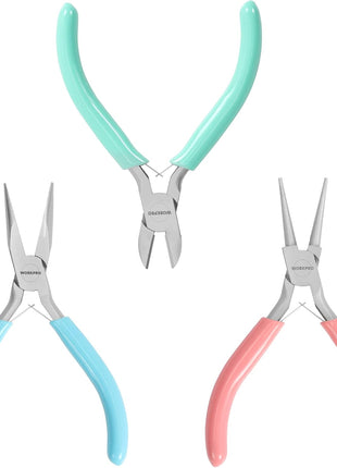 WORKPRO Jewelry Pliers Set, 3 Pack Jewelry Making Tool Kit Includes Mini Needle Nose Plier/Chain Nose Plier, Round Nose Plier and Wire Cutter for Jewelry Repair, DIY Crafts, Jewelry Making Supplies