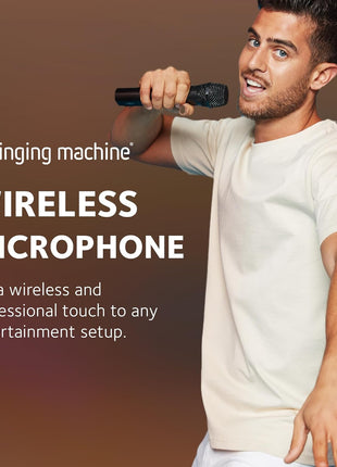 Singing Machine Portable Wireless Microphone (Black) - Premium Unidirectional UHF Wireless Mic for Singing, Speeches & Events - Cordless Mic Compatible with Karaoke Machines, PA Systems & More