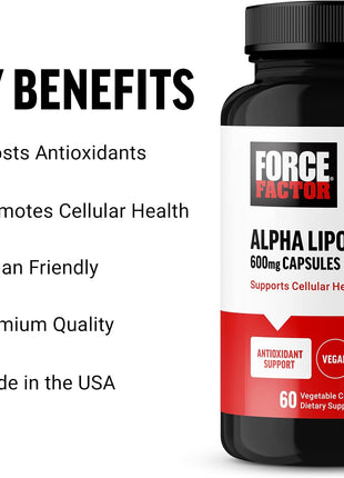 Force Factor Alpha Lipoic Acid 600mg Capsules, Antioxidants Supplement, ALA Supplement for Cardiovascular Support and Cellular Health, Vegan, No Gelatin, 60 Vegetable Capsules (Pack of 2)