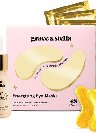 Under Eye Mask - Reduce Dark Circles, Puffy Eyes, Undereye Bags, Wrinkles - Gel Under Eye Patches, Vegan Cruelty-Free Self Care by grace and stella (24 Pair Gold)