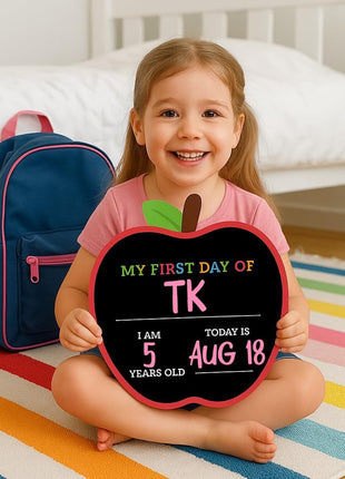 Apple Shaped First Day and Last Day of School Sign, 12x12 inch PVC Plastic Chalkboard Style Photo Prop Dry Erase 1st Day Back to School Sign