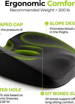 AUVON Innovative Donut Pillow Hemorrhoids Scientific Center Hole and Tailbone Cutout, Orthopedic Pain Relief Donut Seat Cushion for Coccyx, Sciatica, Postpartum Pregnancy, After Surgery Sitting Relief