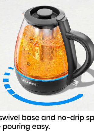 Chefman Electric Kettle with Tea Infuser, 1L 1500W, Removable Lid for Easy Cleaning, Boil Dry Protection, Stainless Steel Filter, BPA Free, Auto Shut Off Hot Water Boiler, Small Electric Tea Kettle