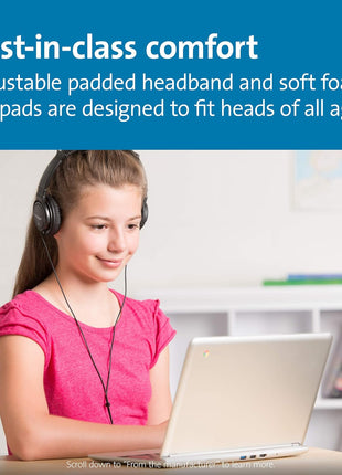 Kensington USB-A Hi-Fi Headphones, On-Ear Headset, 6ft Cord, for Kids, for Adults, for School, Padded Adjustable Headband (K97600WW), Black