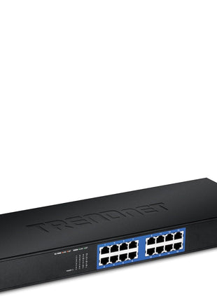 TRENDnet 16-Port Unmanaged Gigabit GREENnet Switch, 16 x RJ-45 Ports, 32Gbps Switching Capacity, Fanless, Rack Mountable, Network Ethernet Switch, Lifetime Protection, Black, TEG-S16G