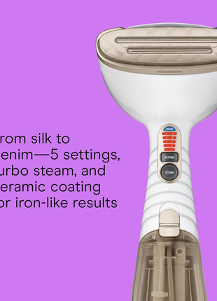 Conair Handheld Garment Steamer for Clothes, Turbo ExtremeSteam 1875W Fabric Steamer, Portable Handheld Design, Strong Penetrating Steam, White/Champagne