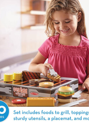 Melissa & Doug 9280 Grill and Serve BBQ Set (20 pcs) - Wooden Play Food and Accessories