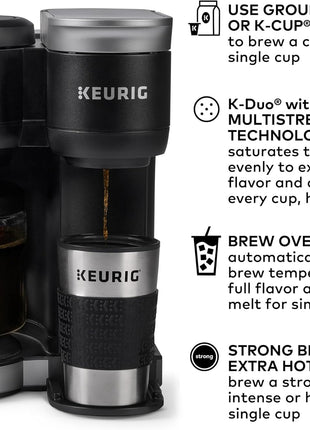 Keurig K-Duo Hot & Iced Single Serve & Carafe Coffee Maker, MultiStream Technology, 72oz Reservoir (Gen 2) | Multistream Tech, Brews K-Cup Pods and Grounds, Brew-over-Ice, Strong and Extra Hot, 6-12 Oz Cups, 6-12 Cup Carafe
