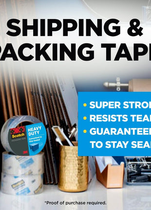 Scotch Heavy Duty Shipping Packing Tape, Clear, Shipping and Packaging Supplies, 1.88 in. x 54.6 yd., 1 Tape Roll