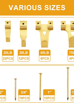 303Pcs Picture Hanging Kit, Picture Hangers Assorted Kit with Heavy Duty Picture Hanging Hooks/Hardware Nails/Sawtooth/Wire/D Rings/Level, Metal Picture Wall Hooks for Frame Canvas Mounting