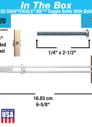 TOGGLER SNAPTOGGLE Drywall Anchor with Included Bolts for 1/4-20 Fastener Size; Holds up to 265 pounds Each in 1/2-in Drywall by TOGGLER (20 Pack)