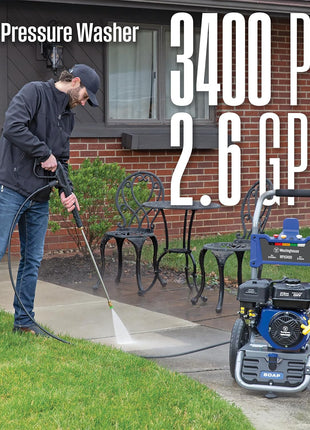Westinghouse WPX3400 Gas Pressure Washer, 3400 PSI and 2.6 GPM, Onboard Soap Tank, Spray Gun and Wand, 5 Nozzle Set, for Cars/Fences/Driveways/Homes/Patios/Furniture