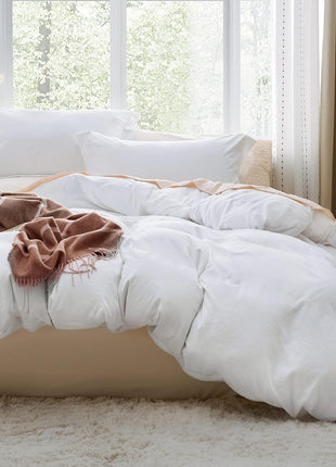 Bedsure White Duvet Cover Queen Size - 3 Pieces Prewashed Cotton-Like Polyester Extra Soft Bedding Set, Includes 1 Duvet Cover 90x90 Inches with Zipper Closure & 2 Pillow Shams, Comforter Not Included