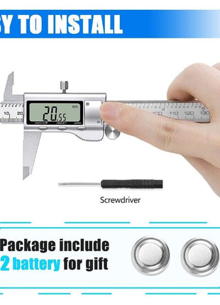 Digital Caliper Measuring Tool, Stainless Steel Vernier Caliper Digital Micrometer with Large LCD Screen, Easy Switch from Inch Metric Fraction, 6 Inch Caliper Tool for DIY/Household
