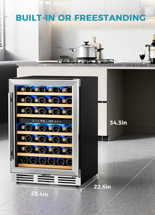EUHOMY 24 Inch Wine Cooler Refrigerator 54 Bottl-Dual Zone, Built-in or Freestanding Wine Fridge with Glass Door, Wine Refrigerator for Home Bar Kitchen