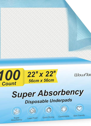 Wowflash Super Absorbency Disposable Leakproof Underpads with Quick Drying for Baby, Adults, Puppy, Dog Bed Pee Pads, Extra Large, XXL Incontinence Pads, 30" x 36", 50 Count