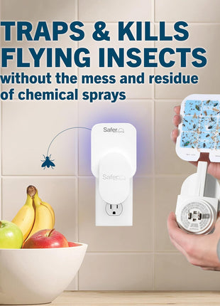 Safer Home Indoor Plug-In Fly Trap - SH502 - Effective Fruit Fly Traps for Indoors, Gnat Traps for House Indoor, 400 Sq Ft Protection - Style: 1 Device + 2 Glue Cards