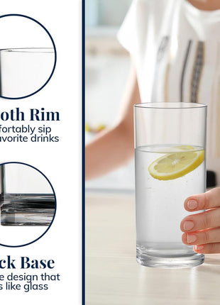 US Acrylic Classic Clear Plastic Reusable Drinking Glasses (Set of 6) 16oz Water Cups | BPA Free Tumblers, Made in USA | Top Rack Dishwasher Safe