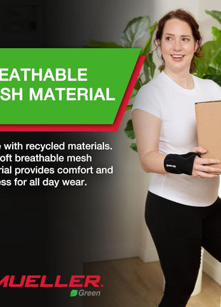 MUELLER Sports Medicine Green Fitted Wrist Brace for Men and Women, Wrist Pain Relief Support, Ideal for Carpal Tunnel, Tendonitis, Arthritis, Right Hand, Black, Small/Medium