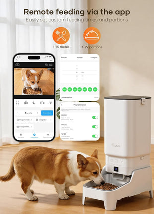 Automatic Cat Feeder with Camera - 7L/29 Cups Auto Dog Feeder with Large Food Tray & 1080P Night Vision, Elevated Bowl, 2-Way Audio, 10s Voice Recording, 5G WiFi Timed Cat Food Dispenser, 1-15 Meals