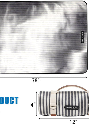 G GOOD GAIN Waterproof Picnic Blanket Portable with Carry Strap for Beach Mat or Family Outdoor Camping Party (Navy Blue)
