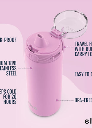 Ello Cooper 18oz Insulated Stainless Kids Water Bottle with Straw, Bubblegum