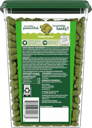 Greenies Cat Treats, Feline Veterinarian-Recommended Adult Natural Dental Treats, Catnip Flavor, 9.75 oz. Tub