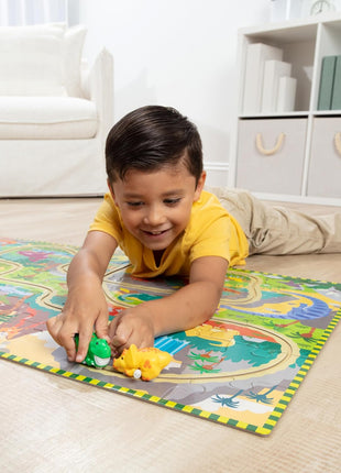 Melissa & Doug Dinosaur Adventure Tracks Cardboard Jigsaw Floor Puzzle and 2 Wind-Up Dinos – 48 Pieces, for Boys and Girls 3+