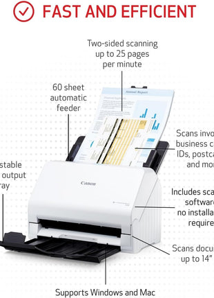 Canon imageFORMULA R30 - Office Document Scanner, Auto Document Feeder, Duplex Scanning, Plug-and-Scan Capability, No Software Installation Required