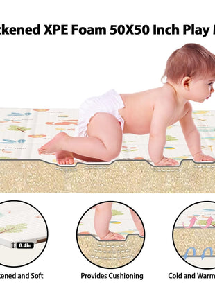 XVISHX Baby Play Mat, 50 x 50 Inch Play Mat Perfect for Use Baby Playpen, Foldable Baby Foam Playmat for Floor, Portable Waterproof Activity PlayMats for Babies, Infants and Toddlers