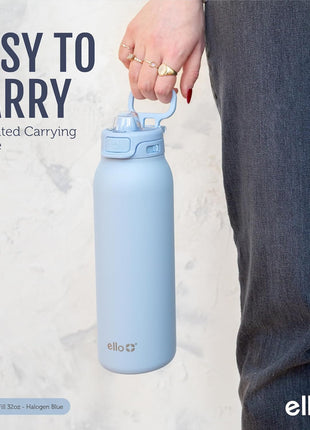 Ello Pop & Fill 22oz Stainless Steel Water Bottle with Quick Fill Technology, Double Walled and Vacuum Insulated Metal, Leak Proof Locking Lid, Sip and Chug, Reusable, BPA Free, Pistachio
