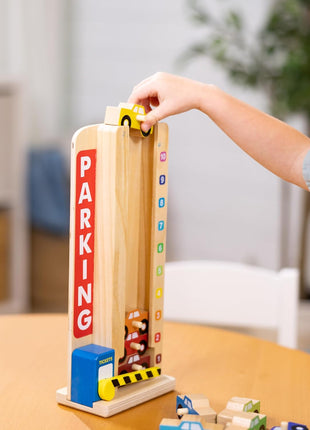 Melissa & Doug Stack & Count Wooden Parking Garage with 10 Cars