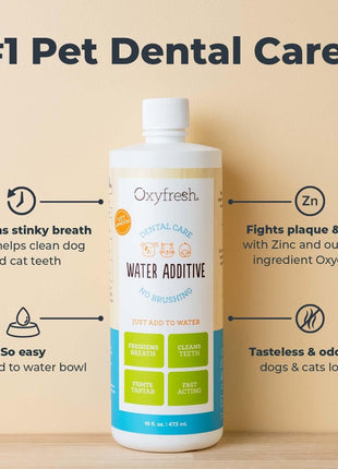 Oxyfresh Premium Pet Dental Care Solution Pet Water Additive: Best Way to Eliminate Bad Dog Breath and Cat Bad Breath - Fights Tartar & Plaque - So Easy, Just Add to Water! Vet Recommended 16 oz.