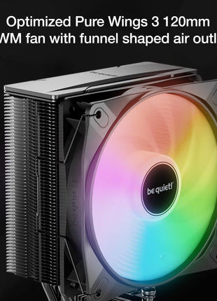 be quiet! Pure Rock 3 LX CPU Air Cooler | 4 High Performance 6mm Heat Pipes with HDT Technology | 120mm Quiet ARGB PWM Fan | AMD:AM4 AM5/Intel LGA 1700/1150/1151/1200 | Black | BK040