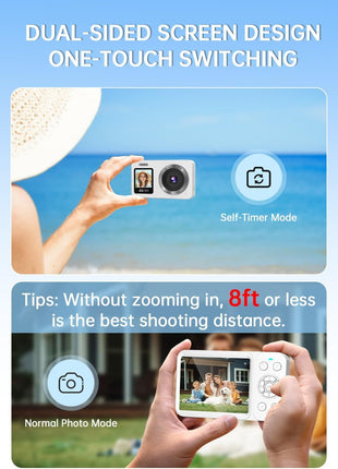 WABL Digital Camera, 4K 64MP UHD Dual Screens Camera, 18X Zoom, Portable Small Point and Shoot Digital Cameras with 64GB TF Card, 2 Rechargeable Batteries for Kids, Teens, Adult, Selfies, Gifts- White