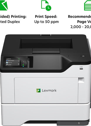 Lexmark MS631dw Monochrome Laser, Duplex (2-Sided) Printing: Integrated Duplex, Print Speed: Up to 50 ppm, Energy Star, 2.8 inch (7.2 cm) Color Touch Screen (38S0400)