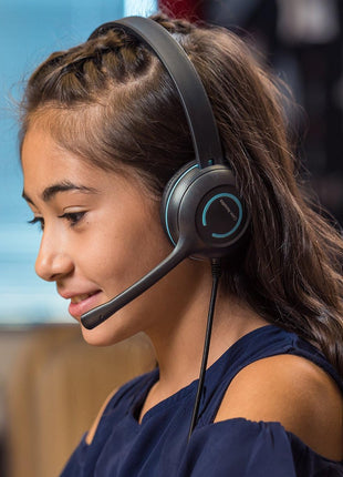 Cyber Acoustics Stereo USB Headset (AC-5008A), in-line Controls for Volume & Mic Mute, Adjustable Mic Boom for PC & Mac, Perfect for Classroom or Home