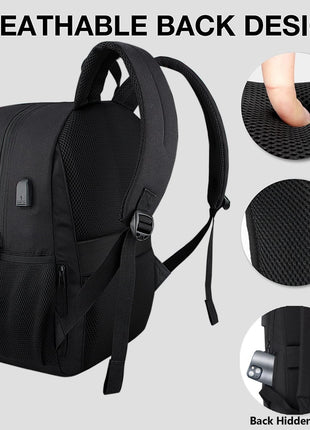 KEOFID Travel backpack for Men and Women, Anti Theft Laptop Backpack with USB Charging Port for Work, Large Bag for College, Carry-on Backpack with Luggage Strap, Water Resistent(Black)