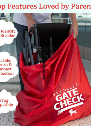 J.L. Childress Gate Check Bag for Single & Some Double Strollers - Travel Bag for Airplane, Fits Most Standard Baby Strollers, Airport Accessories for Gate Check, Flying Essentials - Red
