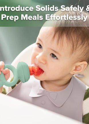 Haakaa Baby Fruit Food Feeder & Mini Freezer Nibble Tray Combo, Breastmilk Popsicle Molds for Cooling Relief, BPA Free Silicone Feeder for Safe Infant Self Feeding, 4 Month+ (Pea Green)