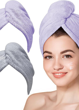 Hicober Microfiber Hair Towel, 3 Packs Hair Turbans for Wet Hair, Drying Hair Wrap Towels for Curly Hair Women Anti Frizz (Blue,Grey,Pink)