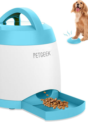 PETGEEK Automatic Dog Feeder/Treat Dispenser with Rechargeable Button Remote Control, Interactive Dog Food Puzzle & Stimulation Toys, 400ml Capacity Pet Dispensing Toy for Indoor/Outdoor Play