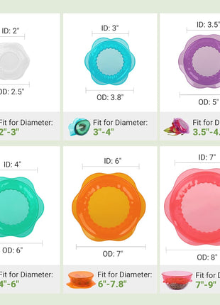 Silicone Stretch Lids for Food Storage in Fridge, Reusable Elastic Bowl Covers for Cup, Cans, Jars, Round & Rectangle Container, Food Grade Silicone Microwave Food Cover, Heat-Resistant, 6PCS