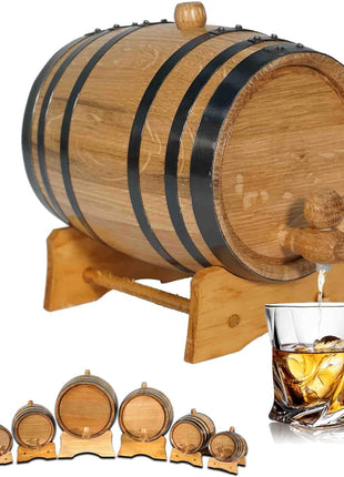 2 Liter Oak Aging Barrel with Wood Stand, Bung & Spigot   Mini Whiskey Barrels for The Home Alcohol Distiller, Moonshiner & Winemaker   Age Cocktails, Bourbon, Whisky, Tequila, Rum, Mead Wine (2L)