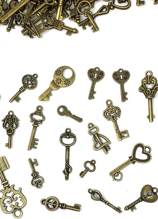 125 PCS Vintage Skeleton Key Set Charms, JIALEEY Mixed Antique Style Bronze Brass for Pendant DIY Jewelry Making Wedding Party Favors