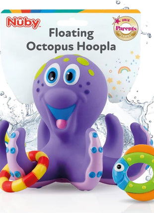 Nuby Floating Octopus with 3 Hoopla Rings - Baby & Toddler Bath Toy - No Hole Design Keeps Moisture Out - Fine Motor Skills - 18+ Months - Great Baby Pool Toys | 3 Hoopla Rings