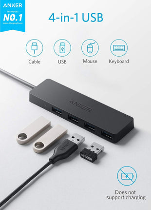 Anker USB Hub 4 Ports, Multiple USB 3.0 Hub, USB Splitter for Laptop, Extender for A Port Laptop, PC, Desktop and More [Charging Not Supported](2ft USB-A)