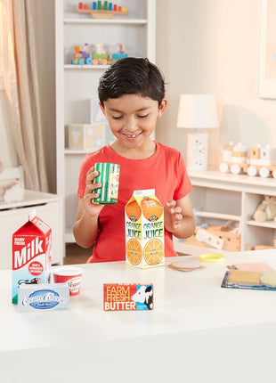Melissa & Doug Fridge Fillers Grocery Play Food Cartons (8 Pieces) Wooden Toy Groceries, Pretend Play Food, Kitchen Accessories for Kids Ages 3+ - FSC Certified